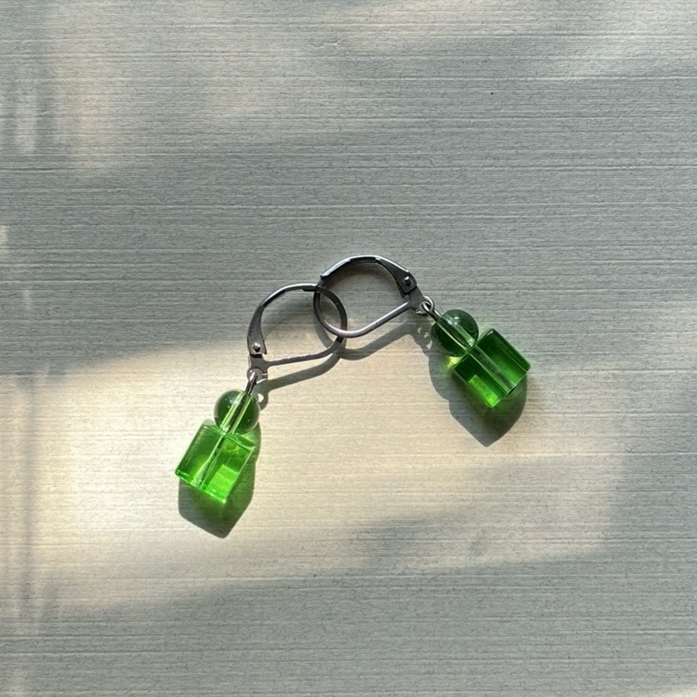 Green Glass Bead Geometric drop earrings